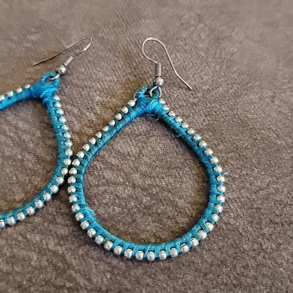 5/$25 Teal Thread Wrapped Tear Drop Dangle Hook Earrings